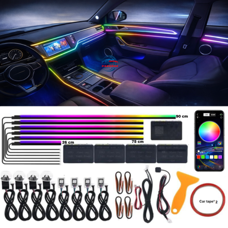 Lumini Ambientale Auto - Kit lumini ambientale auto LED RGB Symphony 18 in 1 acrilic Bluetooth lumina continua interior bord usi 12V