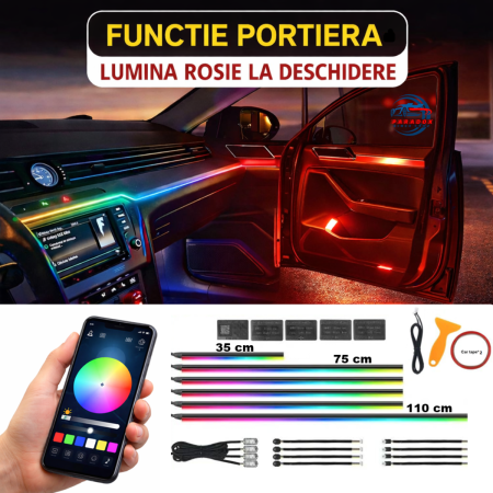 Lumini Ambientale Auto - Kit lumini ambientale auto RGB 18 in 1 acrilic Symphony Bluetooth functie portiera interior complet