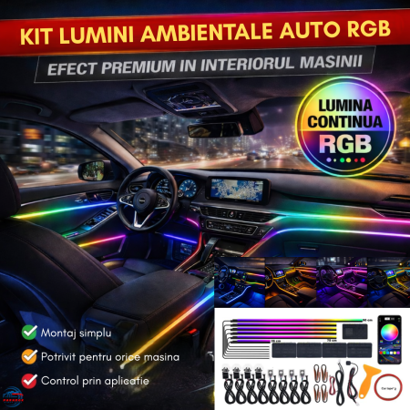 Lumini Ambientale Auto - Kit lumini ambientale auto RGB 18 in 1 acrilic Symphony Bluetooth interior complet