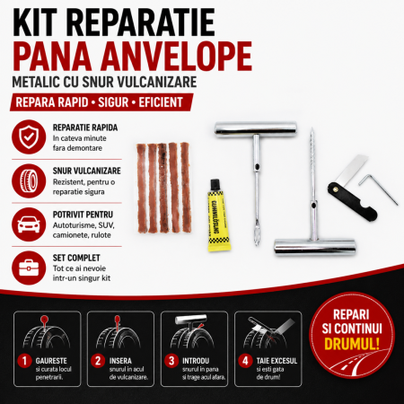 Kit-uri Reparatii Auto - Kit reparatie pana anvelope auto metalic cu snur vulcanizare