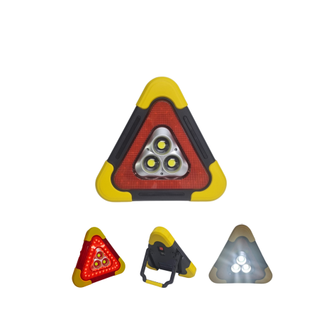 Vulcanizare Accesorii Auto - Lampa LED Triunghiulara 3 COB Multifuncționala – Semnalizare, Avertizare și Iluminat, Incarcare solara si USB