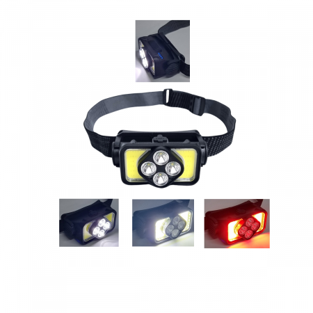 Accesorii Siguranta Auto - Lanterna frontala Profesionala 4 LED + 40 LED-COB cu Acumulator