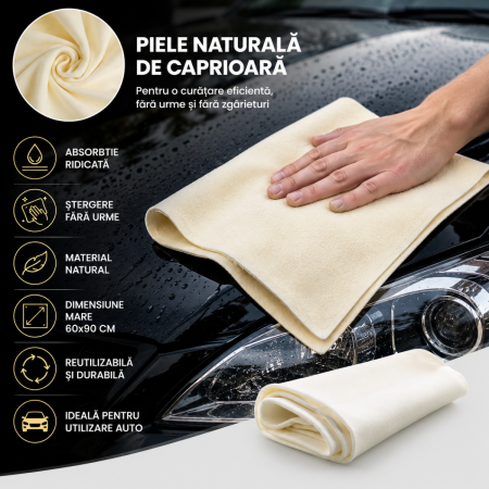 ACCESORII AUTO - Laveta auto din piele naturala de caprioara 60x90 cm