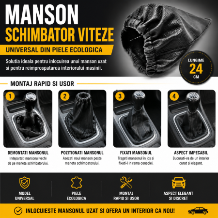 Ornamente Schimbator Viteza - Manson schimbator viteze universal din piele ecologica neagra