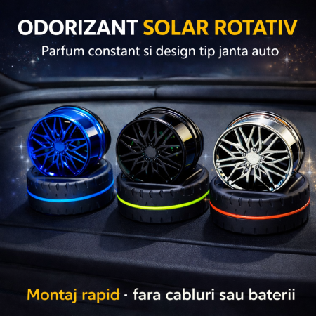 Ornamente Auto - Odorizant auto solar rotativ aromaterapie ornament roata bord incarcare solara