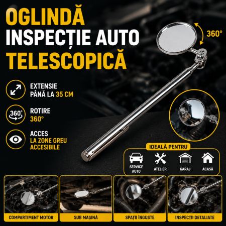 Scule si Chei Auto - Oglinda inspectie auto telescopica 35cm cu rotire 360 grade