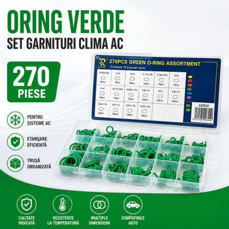 Cleme Fixare / Dibluri / Conectori Auto - Oring verde set garnituri clima AC 270 piese pentru instalatii aer conditionat