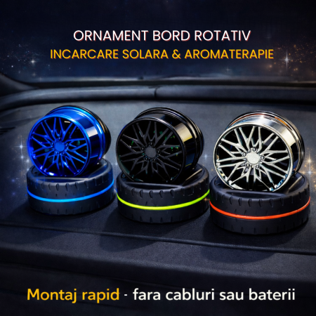 Ornamente Auto - Ornament bord auto solar rotativ aromaterapie tip janta cu incarcare solara