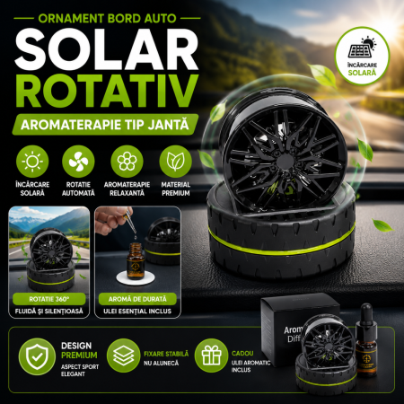 Ornamente Auto - Ornament bord auto solar rotativ aromaterapie tip janta