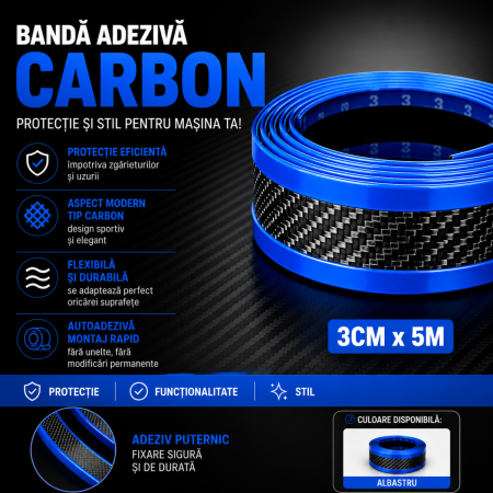 Banda Adeziva - Ornament protectie banda adeziva carbon pentru usa prag bara 3cm x 5m