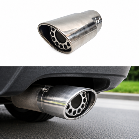 Ornamente Toba Auto - Ornament toba esapament inox oval Ø 6.3 cm perforat cu colier AD668