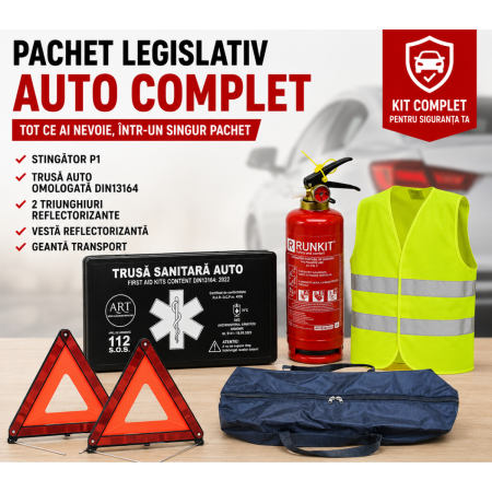 Accesorii Siguranta Auto - Pachet legislativ auto complet cu stingator P1 si trusa DIN13164