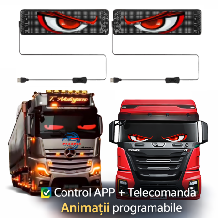 Lumini Ambientale Auto - Panouri LED Matrix Devil Eyes RGB parbriz auto sau camion, control APP Bluetooth si telecomanda, 595x120 mm, set 2 buc
