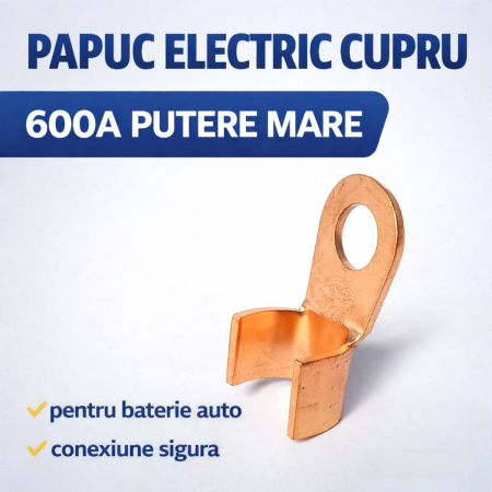 Papuci / Conectori Electrici - Papuc electric cupru 600A conector baterie auto terminal cablu putere mare