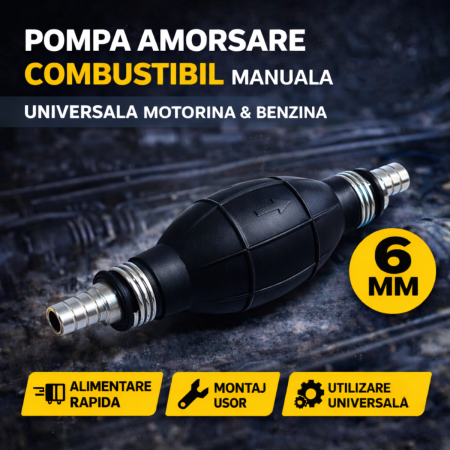 Pompa Transfer Combustibil - Pompa amorsare combustibil manuala 6 mm universala pentru motorina si benzina tip para cu sens curgere