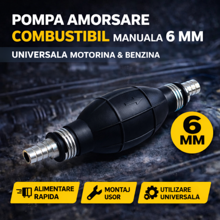 NOUTATI IN STOC - Pompa amorsare combustibil manuala 6 mm universala pentru motorina si benzina tip para cu sens curgere