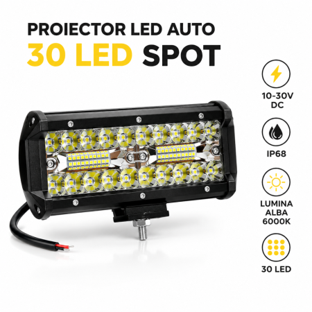 NOUTATI IN STOC - Proiector LED auto 30 LED Spot 10-30V IP68 6000K