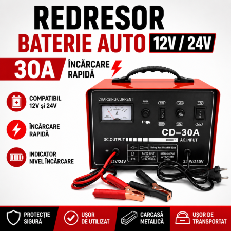 NOUTATI IN STOC - Redresor baterie auto 12V 24V 30A incarcare rapida