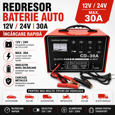 Redresoare Auto - Redresor baterie auto 12V 24V 30A incarcare rapida