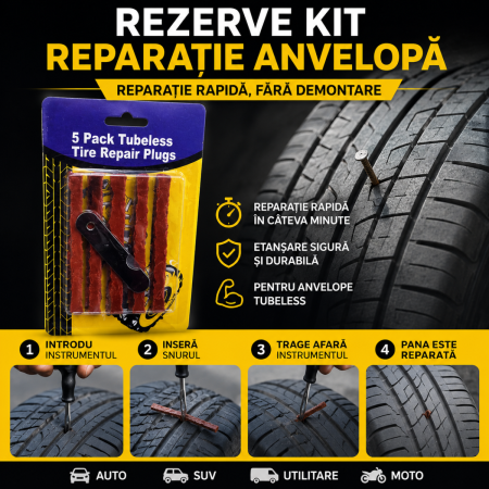 Kit-uri Reparatii Auto - Snur reparatie pana auto pentru anvelope tubeless rezerve kit vulcanizare