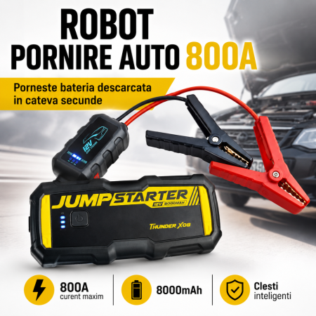NOUTATI IN STOC - Robot pornire auto THUNDER TX08 8000mAh 800A cu clesti inteligenti 12V