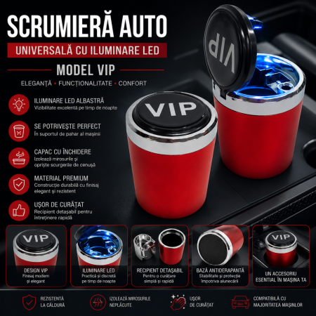 Scrumiere Auto - Scrumiera auto cu iluminare LED model VIP