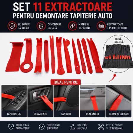 Scule si Chei Auto - Set 11 extractoare pentru demontare tapiterie auto si panouri usi