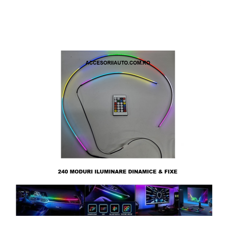 Lumini Ambientale - Set 2 Benzi Acrilice Symphony-Curcubeu 110cm si 35cm, RGB cu 240 Moduri Iluminare