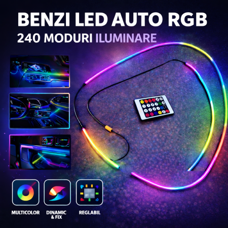 ELECTRICE / ELECTRONICE AUTO - Set 2 Benzi Acrilice Symphony-Curcubeu 110cm si 35cm, RGB cu 240 Moduri Iluminare