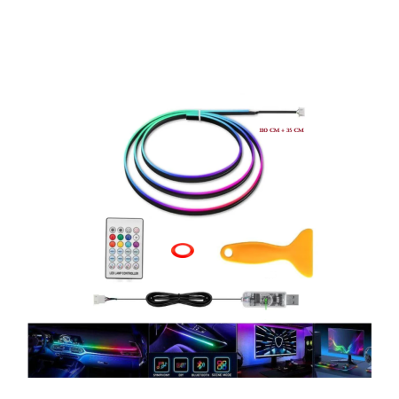 Lumini Ambientale Auto - Set 2 Benzi Acrilice Symphony-Curcubeu 110cm si 35cm, RGB cu 240 Moduri Iluminare