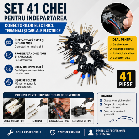 Scule si Chei Auto - Set 41 chei pentru indepartarea conectorilor electrici terminali si cablaje auto