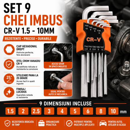 Scule si Chei Auto - Set chei imbus CR-V 9 piese 1.5-10 mm