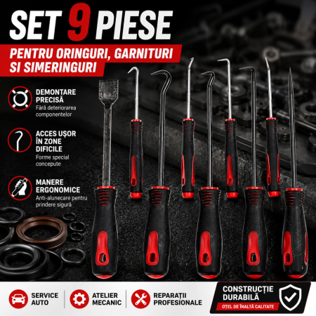Scule si Chei Auto - Set iglite si carlige pentru inele Oring garnituri si simeringuri 9 piese