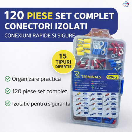 Papuci / Conectori Electrici - Set papuci electrici izolati 120 piese conectori cabluri auto terminale electrice