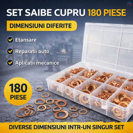Saibe Auto - Set saibe cupru 180 piese dimensiuni diferite pentru etansare si reparatii
