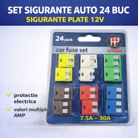 Sigurante Auto - Set sigurante auto plate 24 buc sigurante fuzibile masina 12V