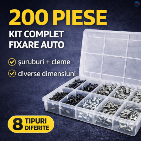 Elemente Fixare Furtun - Set suruburi si cleme auto 200 buc fixare caroserie si reparatii rapide