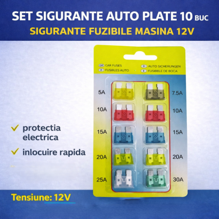 Sigurante Auto - Sigurante auto plate 10 buc sigurante fuzibile masina 12V