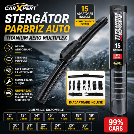 ACCESORII AUTO - Stergator parbriz CarXpert Titanium Aero Multiflex cu 15 adaptoare