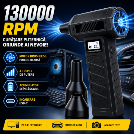 NOUTATI IN STOC - Suflanta aer comprimat portabila 130000 RPM pentru PC si auto