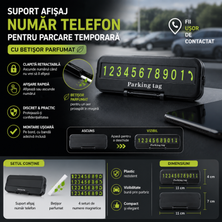 Suporti Telefon Auto - Suport afisaj numar telefon pentru parcare temporara cu betisor parfumat