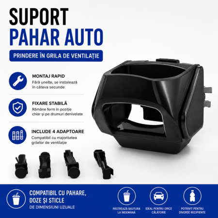 Suporti Telefon Auto - Suport auto pentru pahar cu prindere in grila ventilatie color