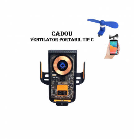 Suporti Telefon Auto - Suport Auto Telefon cu Incarcare Rapida 15W Wireless sau cu mufe adaptoare, Senzor Inteligent + CADOU Ventilator Portabil TIP C