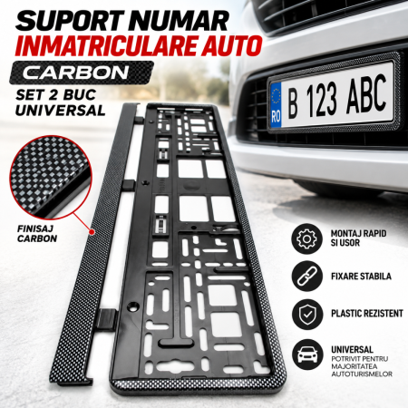 Suporti Numar Inmatriculare - Suport numar inmatriculare auto carbon set 2 buc universal