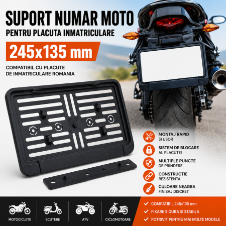 ACCESORII AUTO - Suport numar moto pentru placuta inmatriculare 245x135 mm