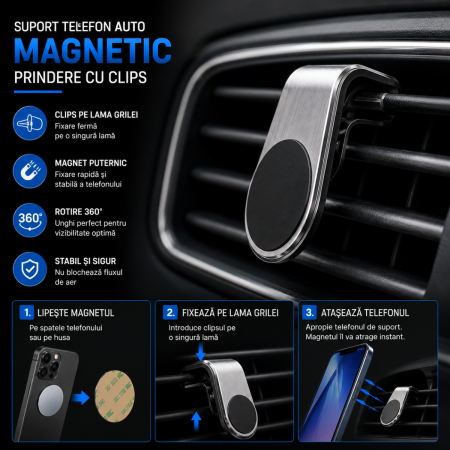 Suporti Telefon Auto - Suport telefon auto magnetic pentru grila ventilatie color L universal