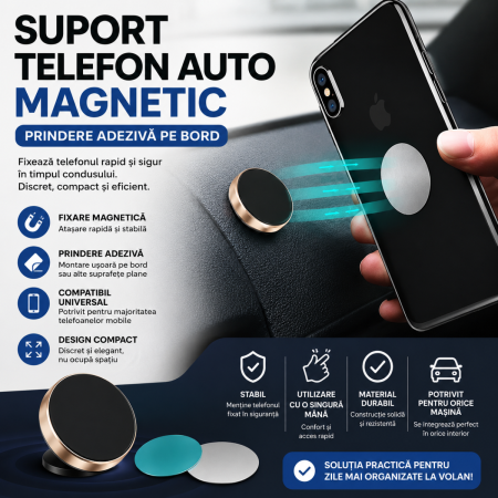 Suporti Telefon Auto - Suport telefon auto magnetic pentru bord cu prindere adeziva