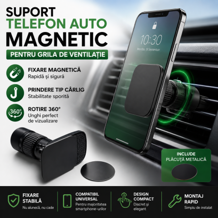 Suport telefon auto magnetic cu prindere carlig pentru grila ventilatie [0]