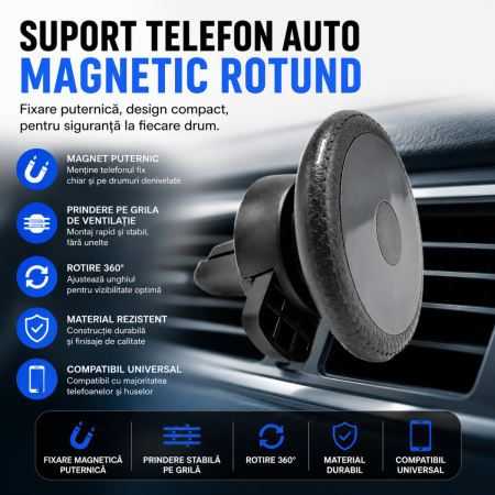 Suport telefon auto magnetic rotund pentru grila ventilatie universal [0]