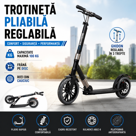 TROTINETE PLIABILE - Trotineta pliabila reglabila 100 kg cu frana pe disc
